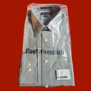 Paul Fredrick Finest Long Staple Cotton Dress Shirt Black and White NWT